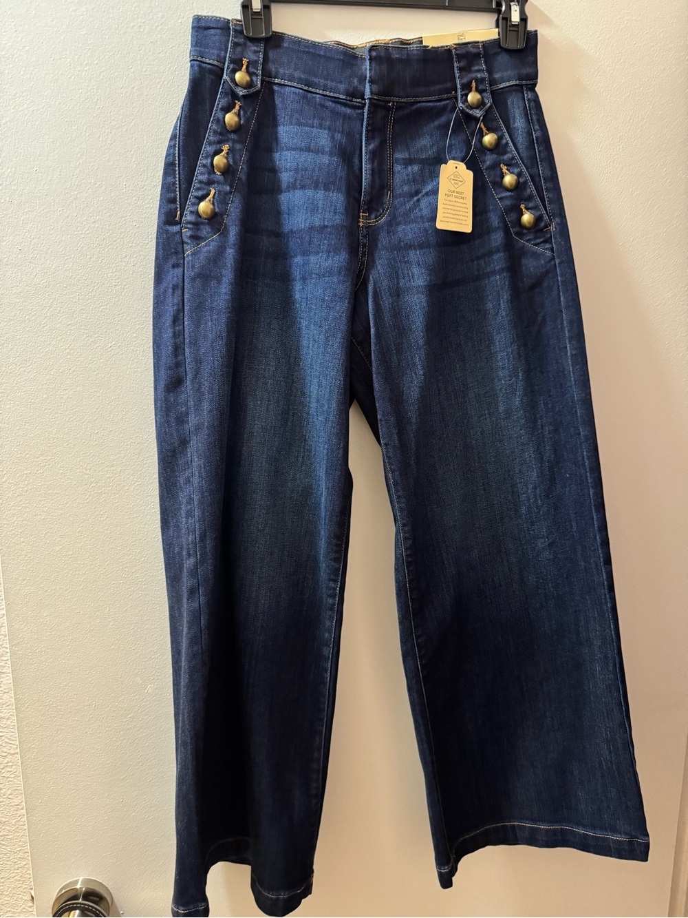 St. John's Bay Petite Dark Blue Wide-Leg Jeans with Button Trim